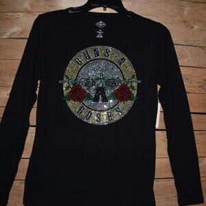 Guns N Roses  rhinestone black long sleeve round neck shirt XS S M L XL XXL1X 2…